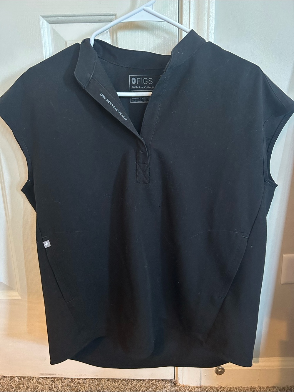 FIGS Black Sleeveless V-Placket Polo Tunic